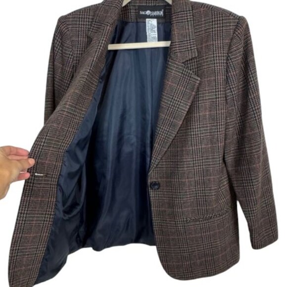 Sag Harbor brown vintage plaid blazer size 12 - Picture 2 of 5